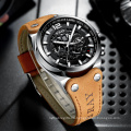 B RAY 9009 Big Dial Sport Watch Men Waterproof Outdoor Military Chronograph Quartz Leather Watch Army Male Clock